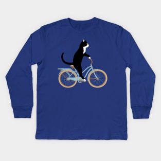 Cat on Bike Kids Long Sleeve T-Shirt